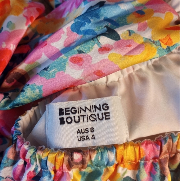 Beginning Boutique Floral Pastel Blue Pink Yellow Dopamine Rainbow Mini Dress 4 - Picture 4 of 5